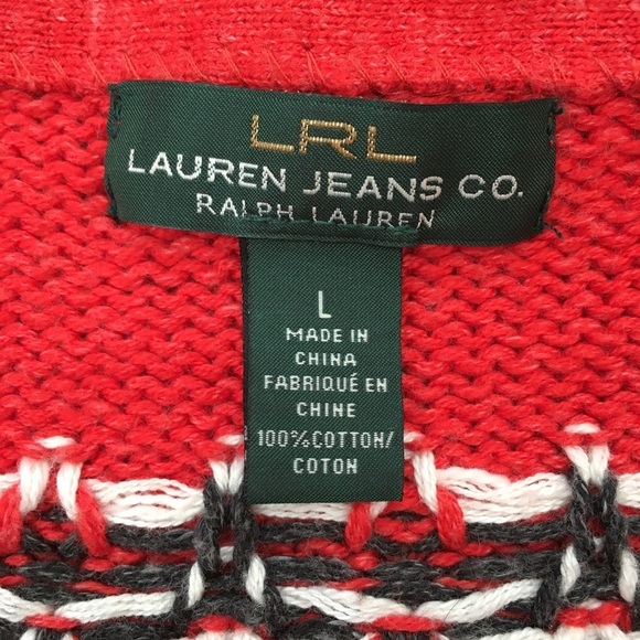 Vintage Ralph Lauren Aztec Southwest Tribal Red Crew Neck Hand Knit sweater L - Picture 9 of 15